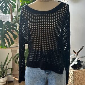 ROXY size S Black Open-Knit Women's Sweater
